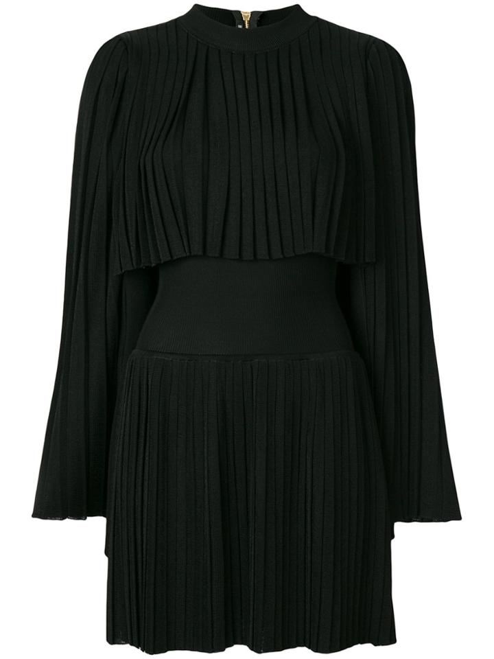 Balmain Pleated Cape Dress - Black