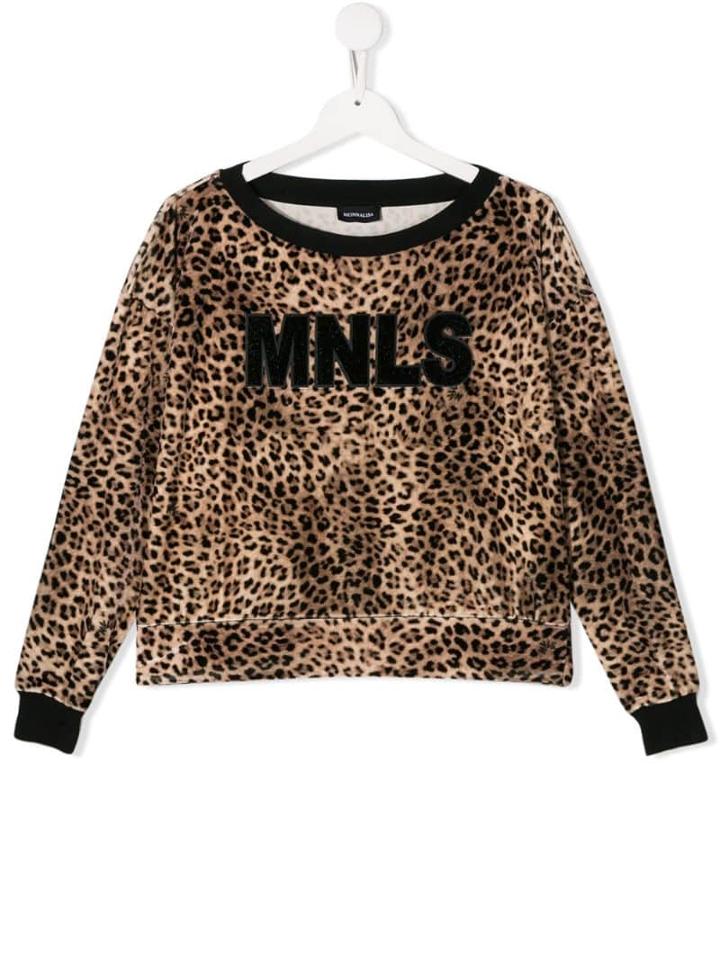 Monnalisa Teen Leopard Print Logo Sweatshirt - Neutrals