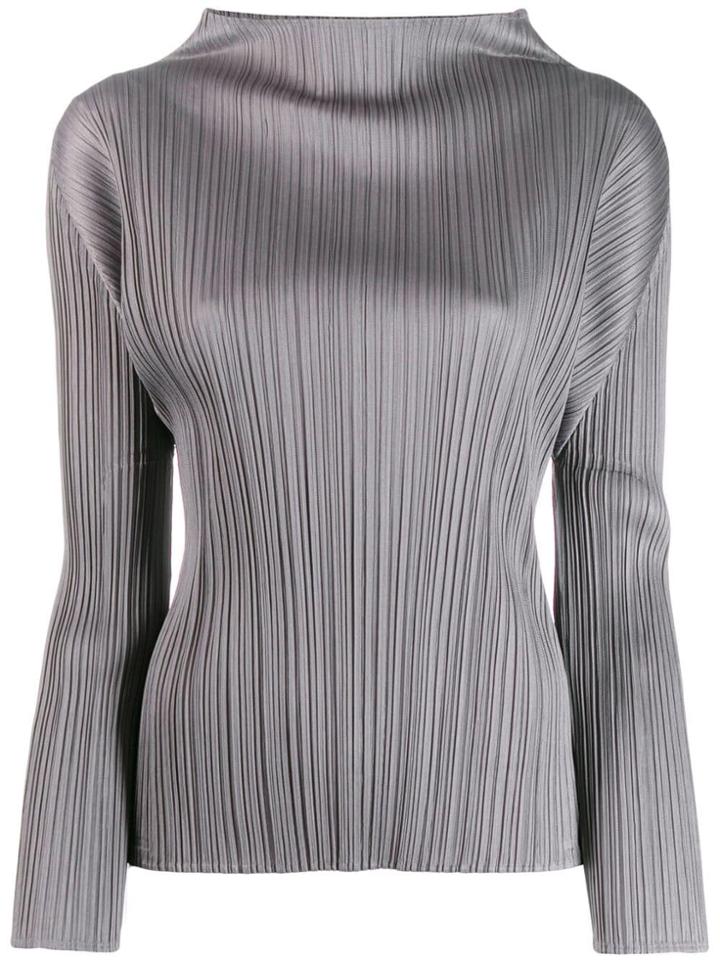 Pleats Please Issey Miyake Mock Neck Plissé Top - Grey