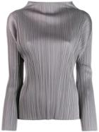 Pleats Please Issey Miyake Mock Neck Plissé Top - Grey