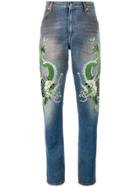 Gucci Embroidered Dragon Jeans - Blue