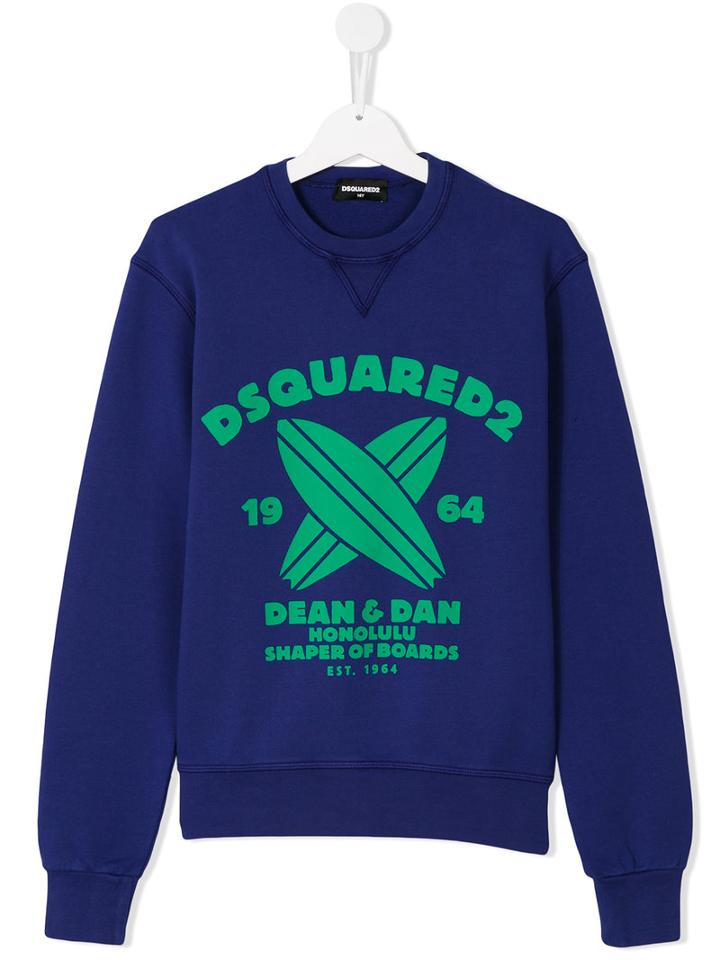 Dsquared2 Kids Surfboard Print Sweatshirt, Boy's, Size: 14 Yrs, Blue