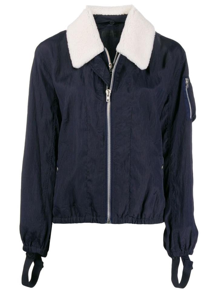 Helmut Lang Fitted Jacket With Shearling Trim - Blue