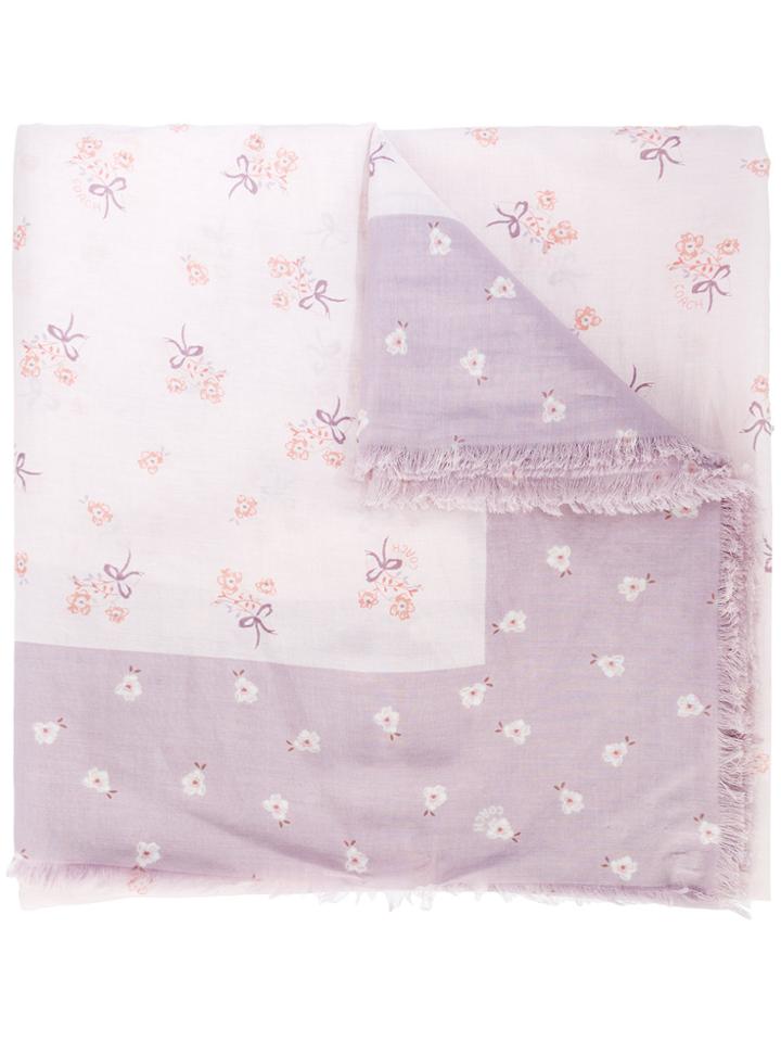 Coach Floral Bow Print Scarf - Pink & Purple