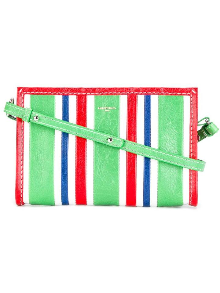 Balenciaga Striped Cross Body Bag, Women's, Green, Lamb Skin