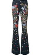Alice+olivia Beaded Florals Flared Trousers