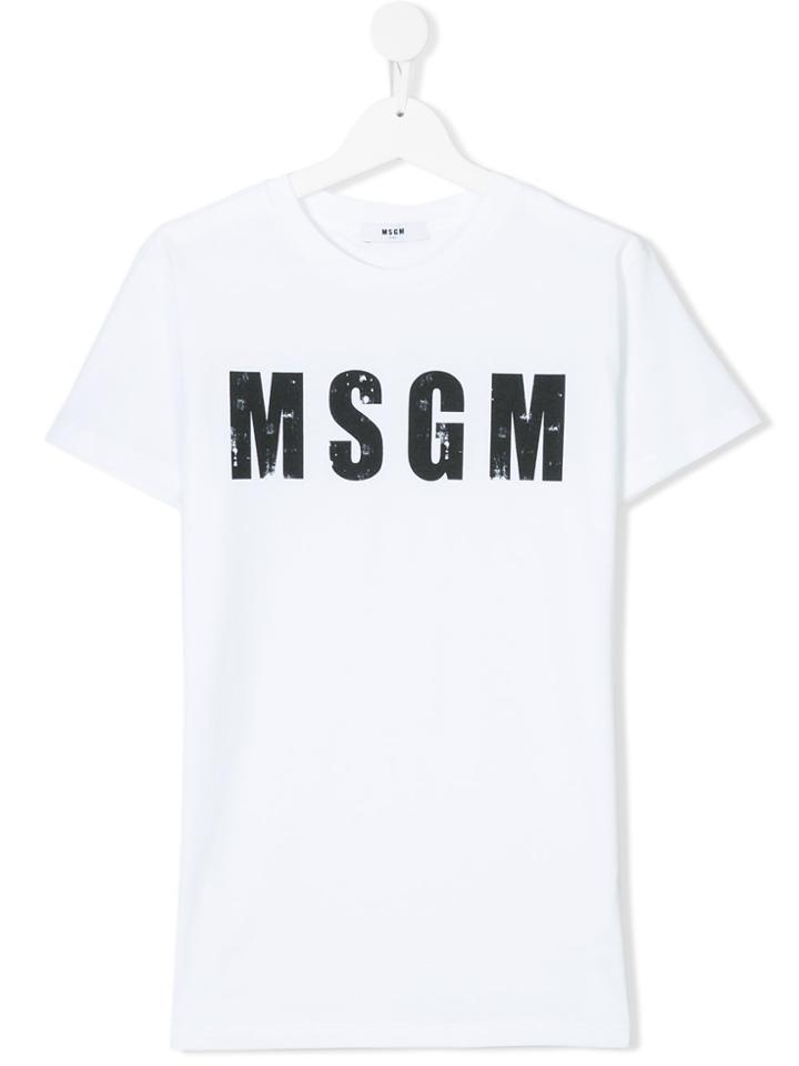 Msgm Kids Logo Printed T-shirt - White