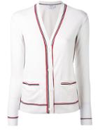 Thom Browne - Striped V-neck Cardigan - Women - Wool - 38, Women's, White, Wool