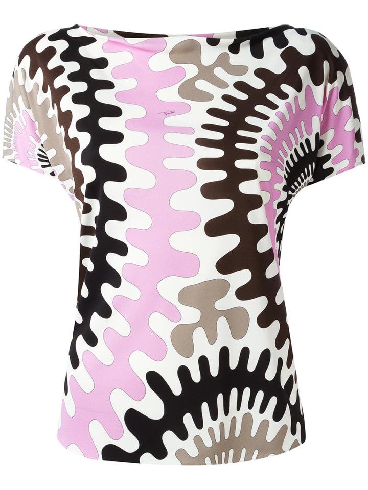 Emilio Pucci Printed Shortsleeved Top, Women's, Size: 44, White, Silk/viscose