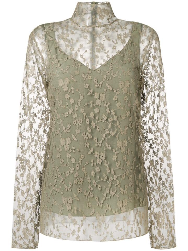 Chloé Sheer Floral Blouse - Green