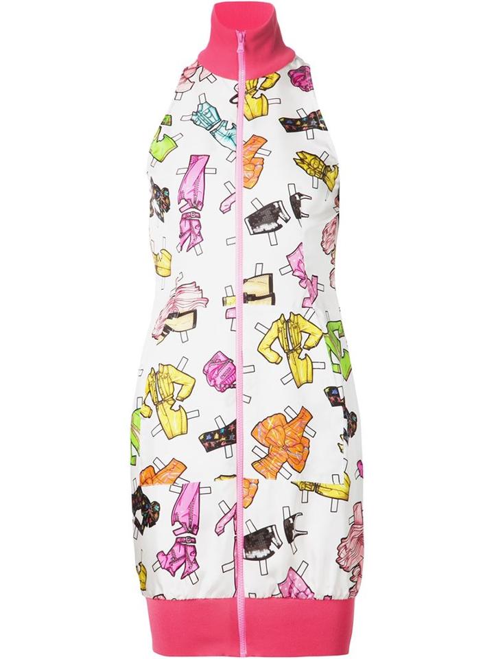 Moschino Paper Doll Accessories Print Dress, Women's, Size: 40, White, Silk
