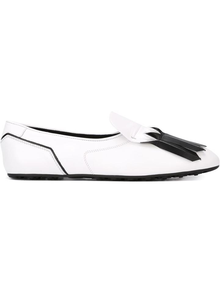Tod S Fringed Slippers, Women's, Size: 38, White, Leather/rubber