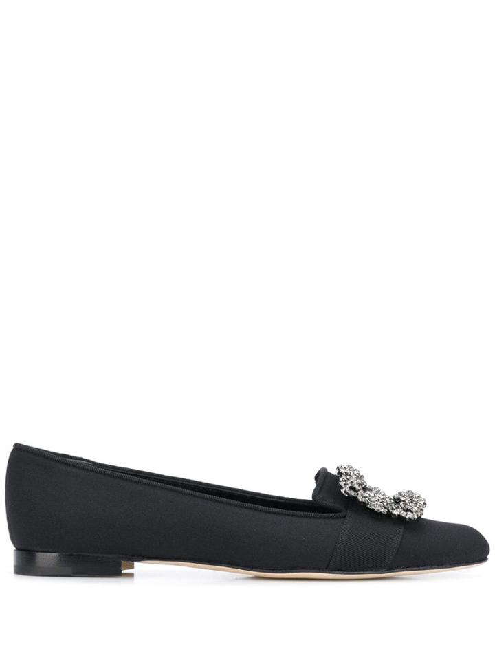 Manolo Blahnik Crystal Embellished Ballerina Shoes - Black