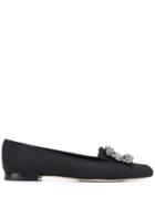 Manolo Blahnik Crystal Embellished Ballerina Shoes - Black