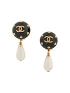 Chanel Vintage Cc Imitation Pearl Earrings - Black