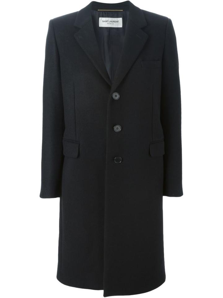Saint Laurent Single Breasted Overcoat, Women's, Size: 40, Black, Wool/silk