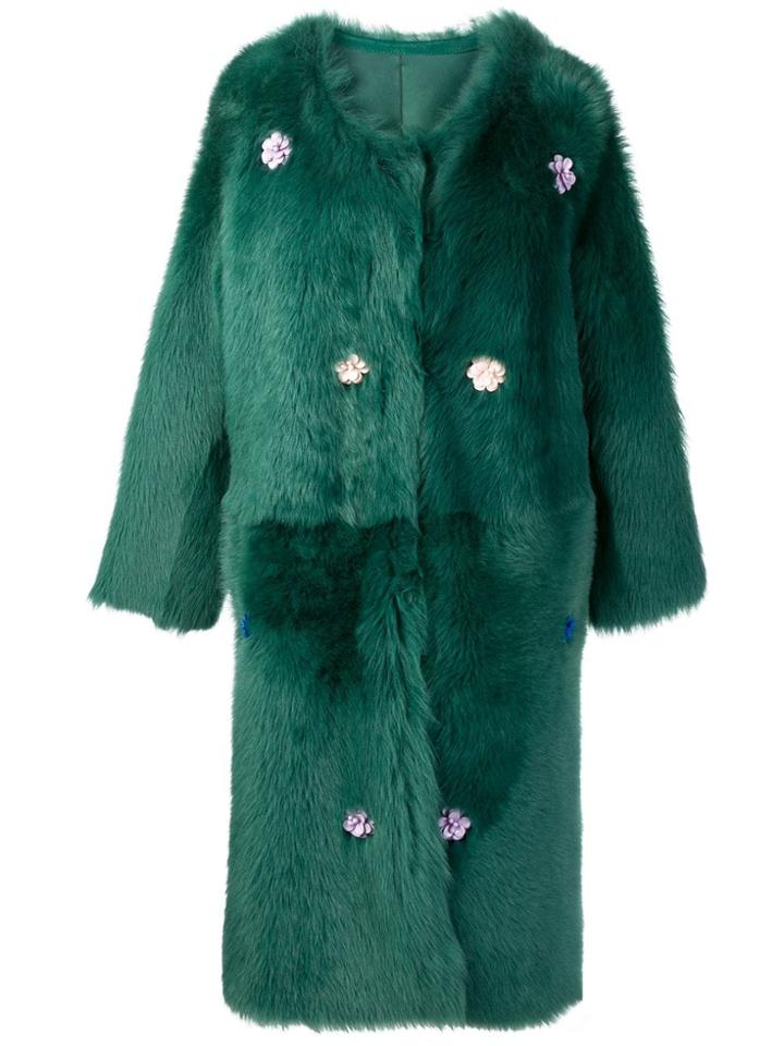 Liska Montena Long Shearling Coat - Green