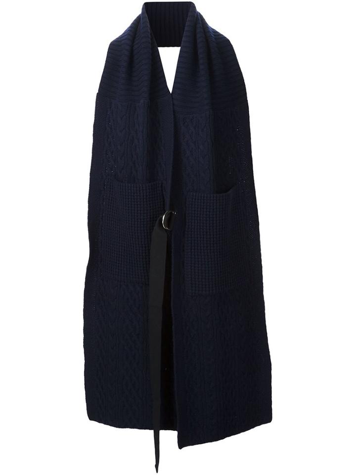 Sacai Oversized Knit Scarf, Men's, Blue, Wool