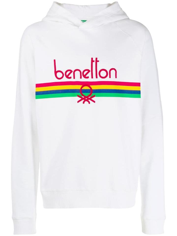 Benetton Logo Embroidered Hoodie - White