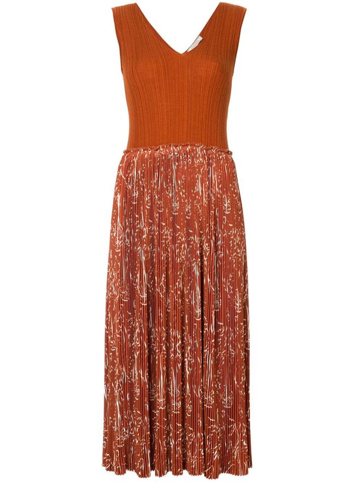 Nina Ricci Pleated Printed Dress - Brown