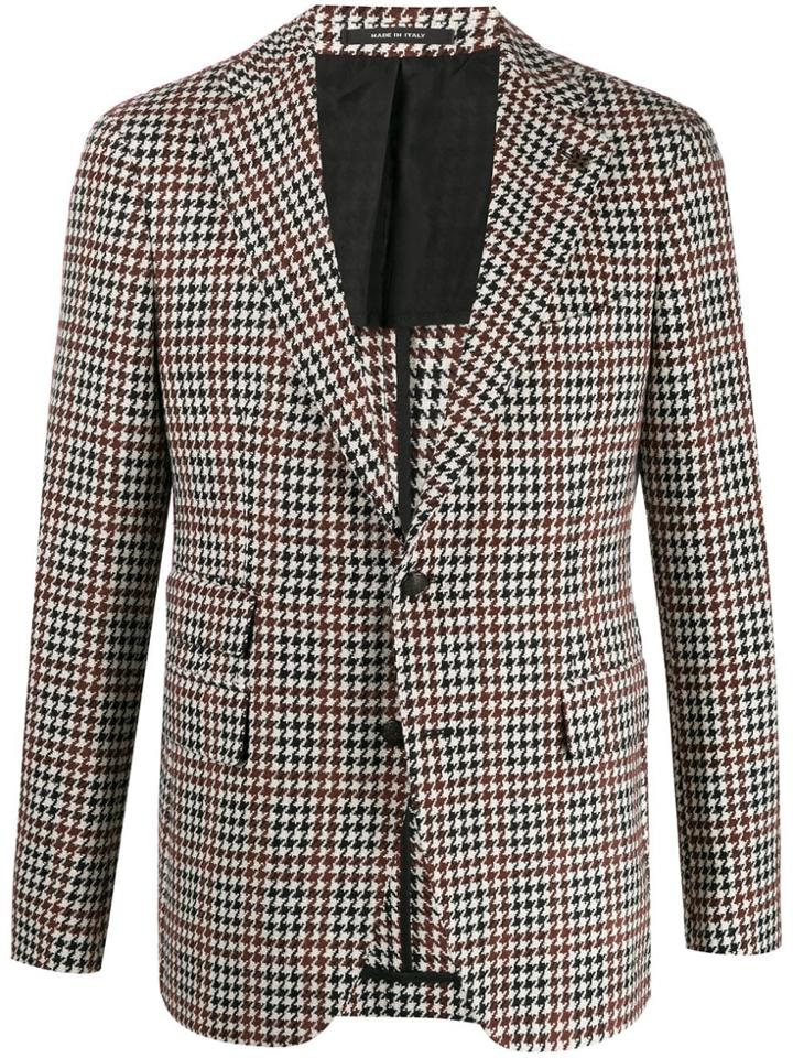 Tagliatore Houndstooth-print Woven Blazer - Brown