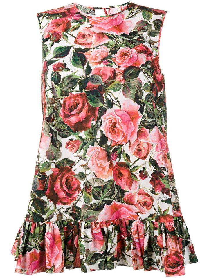 Dolce & Gabbana - Rose Print Peplum Top - Women - Cotton - 38, Women's, White, Cotton