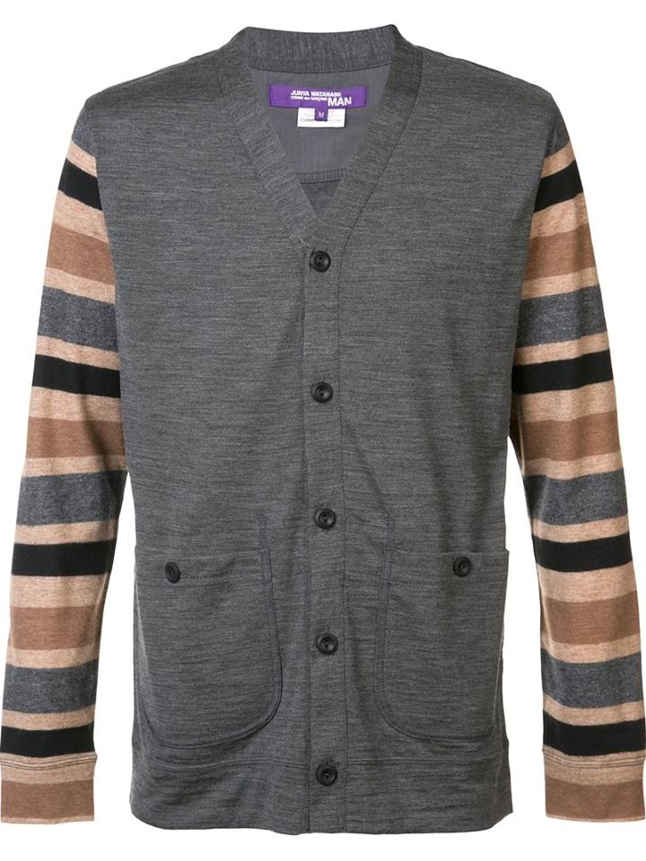 Junya Watanabe Comme Des Garçons Man Striped Longsleeves Cardigan, Men's, Size: Medium, Grey, Cotton/wool