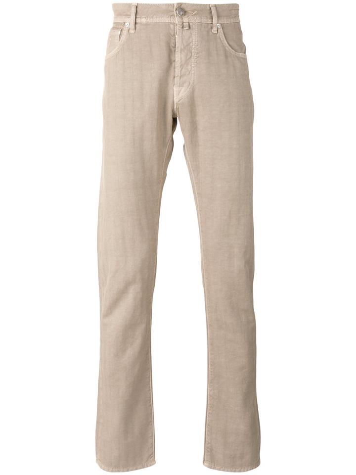 Jacob Cohen Straight Trousers, Men's, Size: 34, Nude/neutrals, Cotton/linen/flax/spandex/elastane