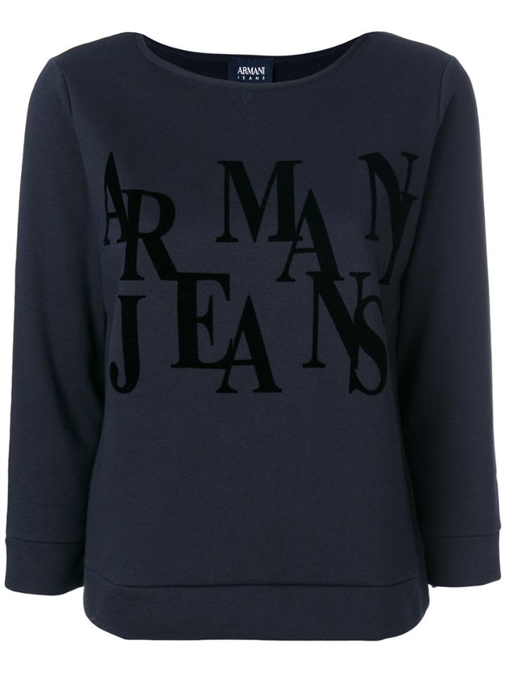 Armani Jeans Three-quarters Sleeve Logo Sweatshirt - Blue