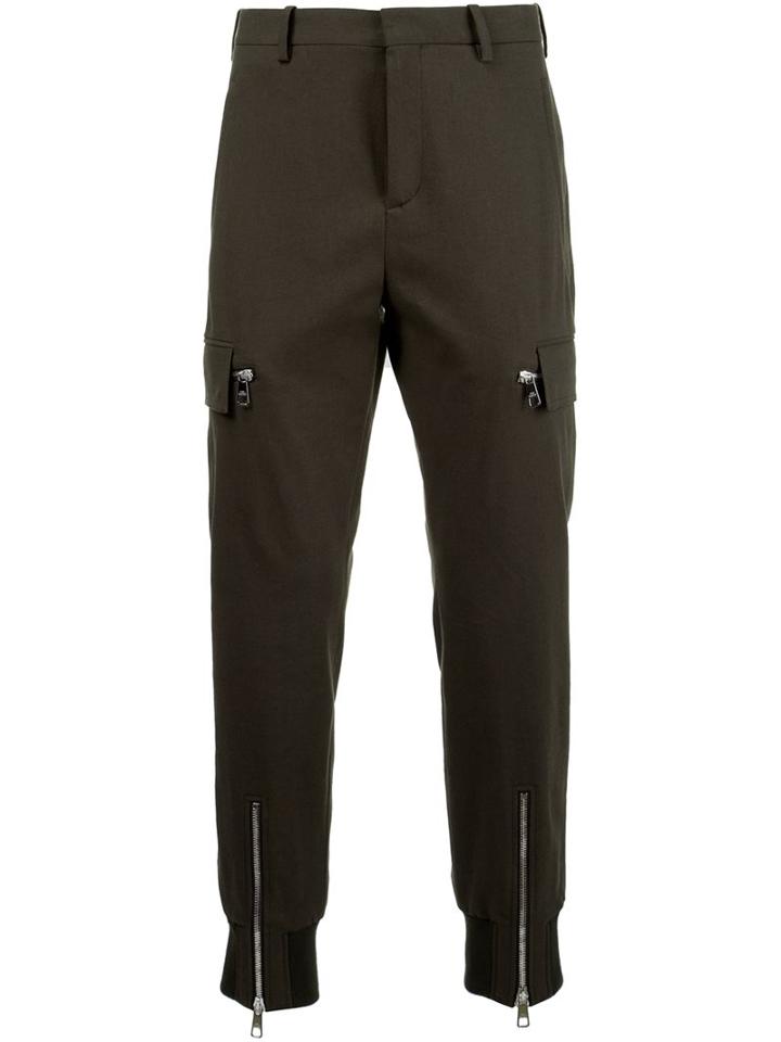 Neil Barrett Zipped Ankle Trousers, Men's, Size: 54, Green, Cotton/viscose/linen/flax/spandex/elastane