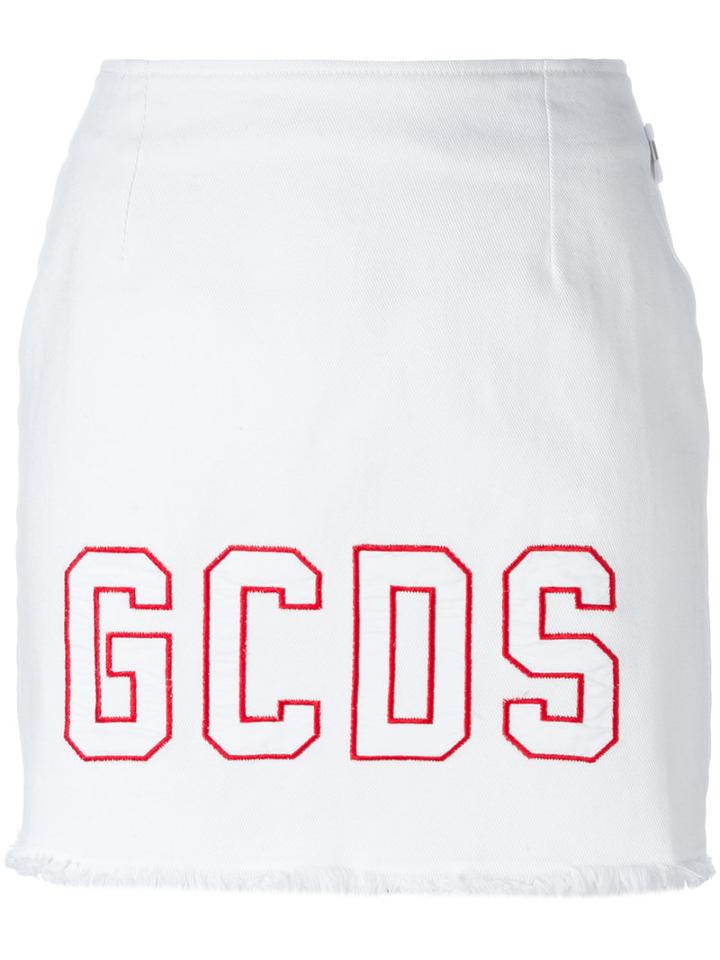 Gcds Logo Denim Skirt, Women's, Size: Medium, White, Cotton