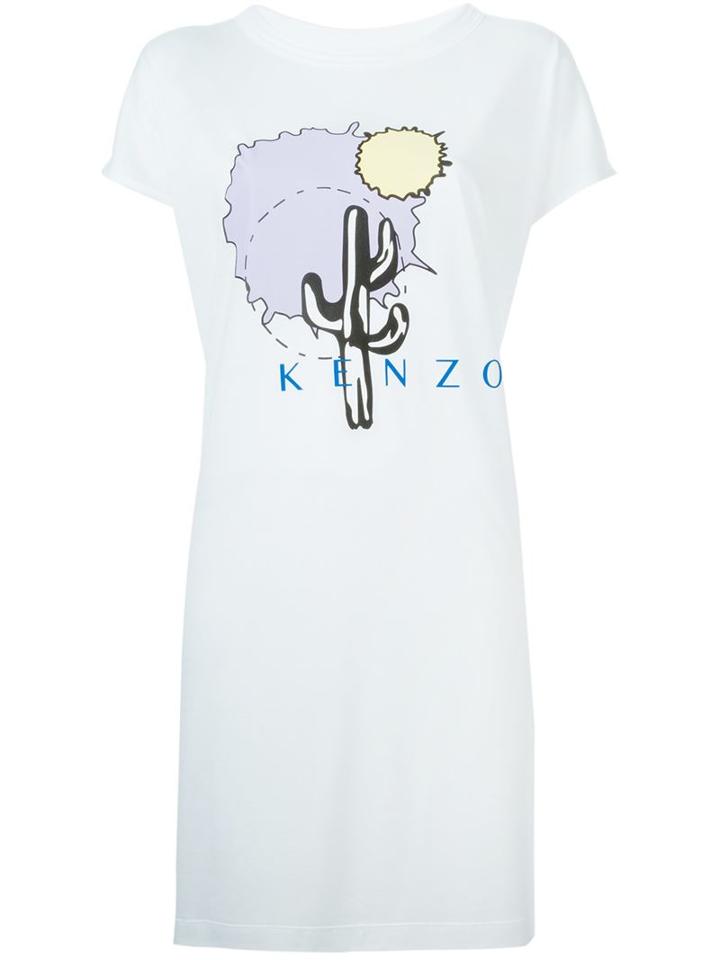 Kenzo Cactus Print T-shirt Dres, Women's, Size: L, White, Modal/cotton