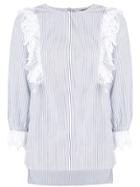 Essentiel Antwerp Ruffled Pinstriped Blouse - Blue