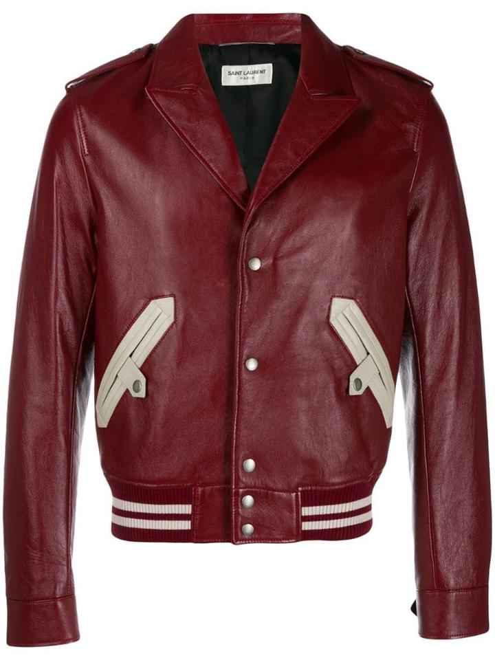 Saint Laurent Notched Collar Bomber Jacket - Red