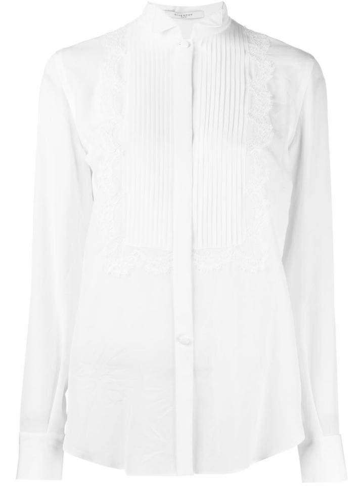 Givenchy Pleated Bib Shirt, Women's, Size: 38, White, Silk/polyamide