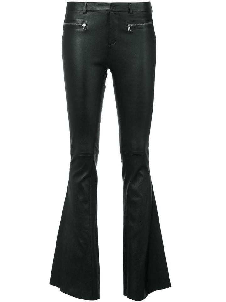 Sylvie Schimmel Flared Leather Trousers, Women's, Size: 40, Black, Lamb Skin/cotton/spandex/elastane