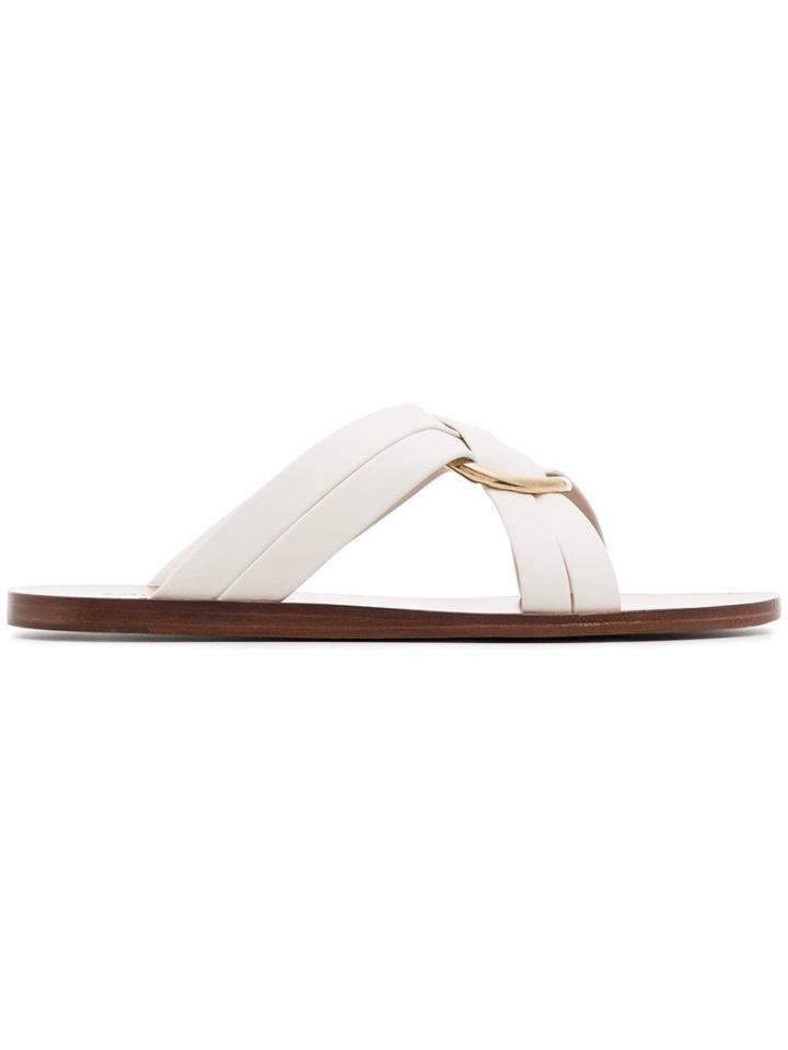 Chloé White Ring Embellished Leather Slides