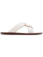 Chloé White Ring Embellished Leather Slides
