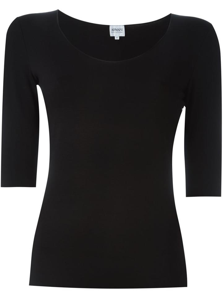 Armani Collezioni Scoop Neck T-shirt, Women's, Size: 44, Black, Viscose/spandex/elastane
