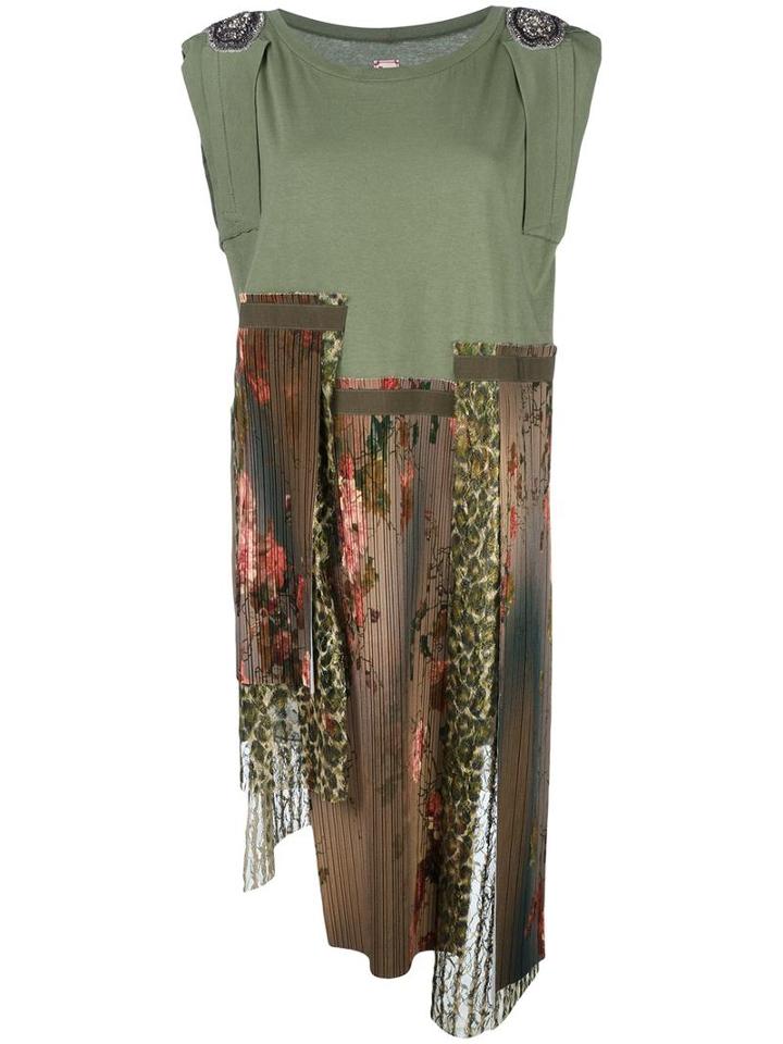Antonio Marras Casual Asymmetric Patchwork Dress, Women's, Size: 1, Green, Cotton/polyester/spandex/elastane