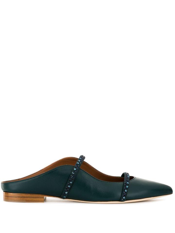 Malone Souliers Teal Maureen 10mm Crystal Leather Flat Shoes - Green