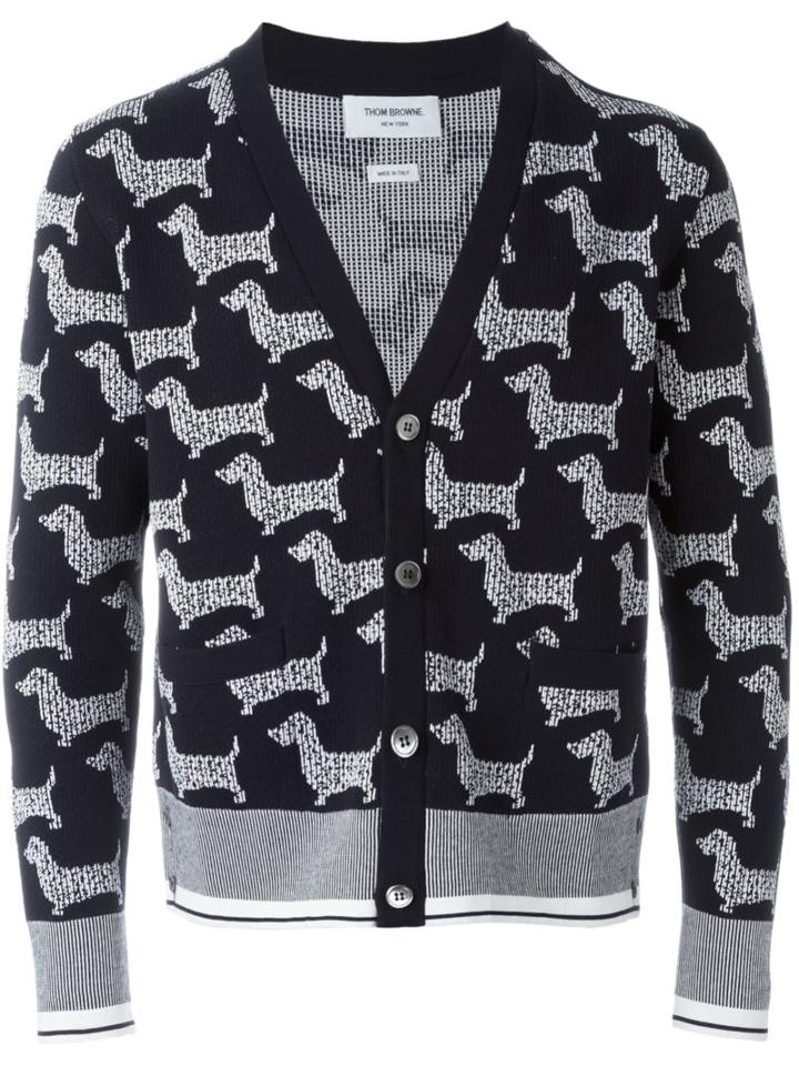 Thom Browne Dog Print Cardigan, Men's, Size: 0, Blue, Cotton