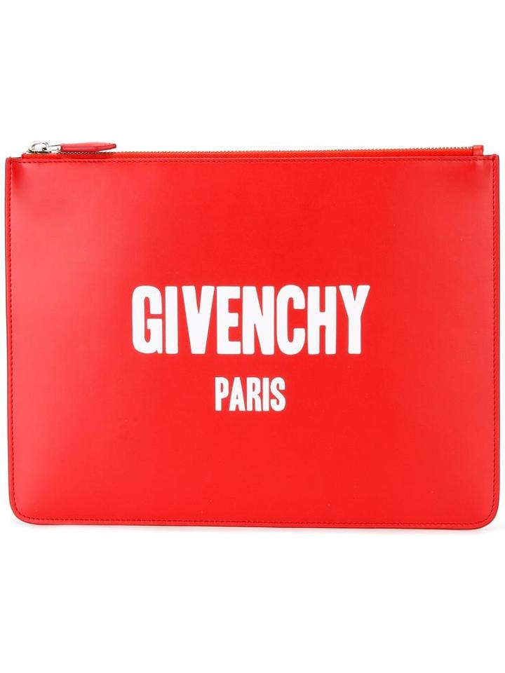 Givenchy Logo Print Pouch, Men's, Red, Calf Leather