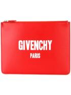 Givenchy Logo Print Pouch, Men's, Red, Calf Leather