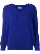Liska Ribbed V-neck Jumper - Blue