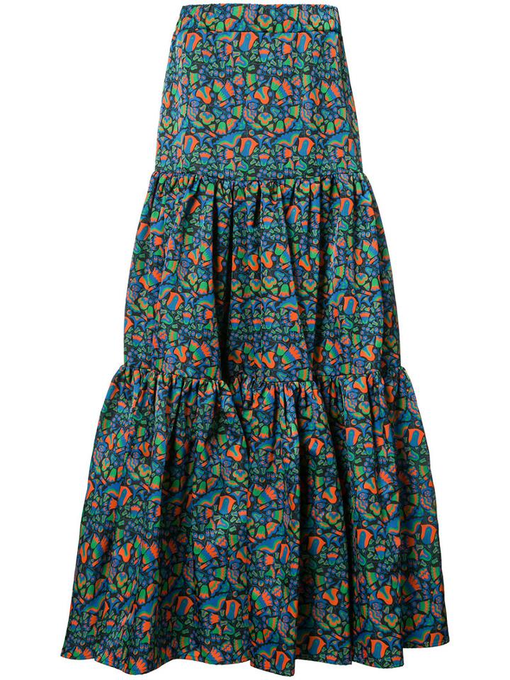 La Double J Floral Print Maxi Skirt, Women's, Size: Small, Blue, Polyamide
