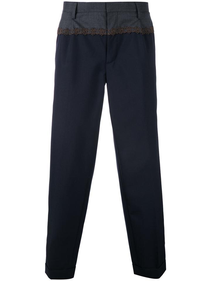 Kolor Embroidered Detail Tailored Trousers, Men's, Size: 2, Blue, Polyester/wool