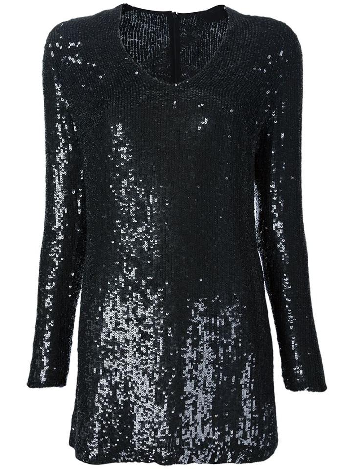 Beau Souci Sequined Long Sleeve Dress, Women's, Size: Xs, Black, Silk/sequin