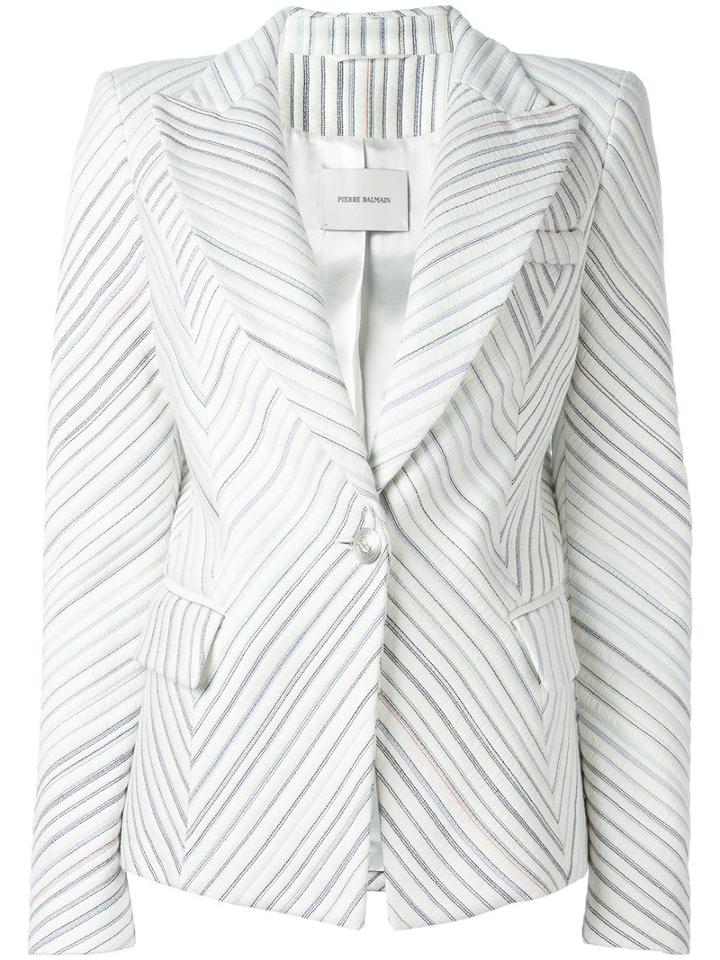 Pierre Balmain Striped Blazer, Women's, Size: 40, White, Acrylic/cotton/polyester/viscose