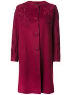Ermanno Scervino Leaves Motif Mid Coat, Women's, Size: 48, Red, Angora/virgin Wool